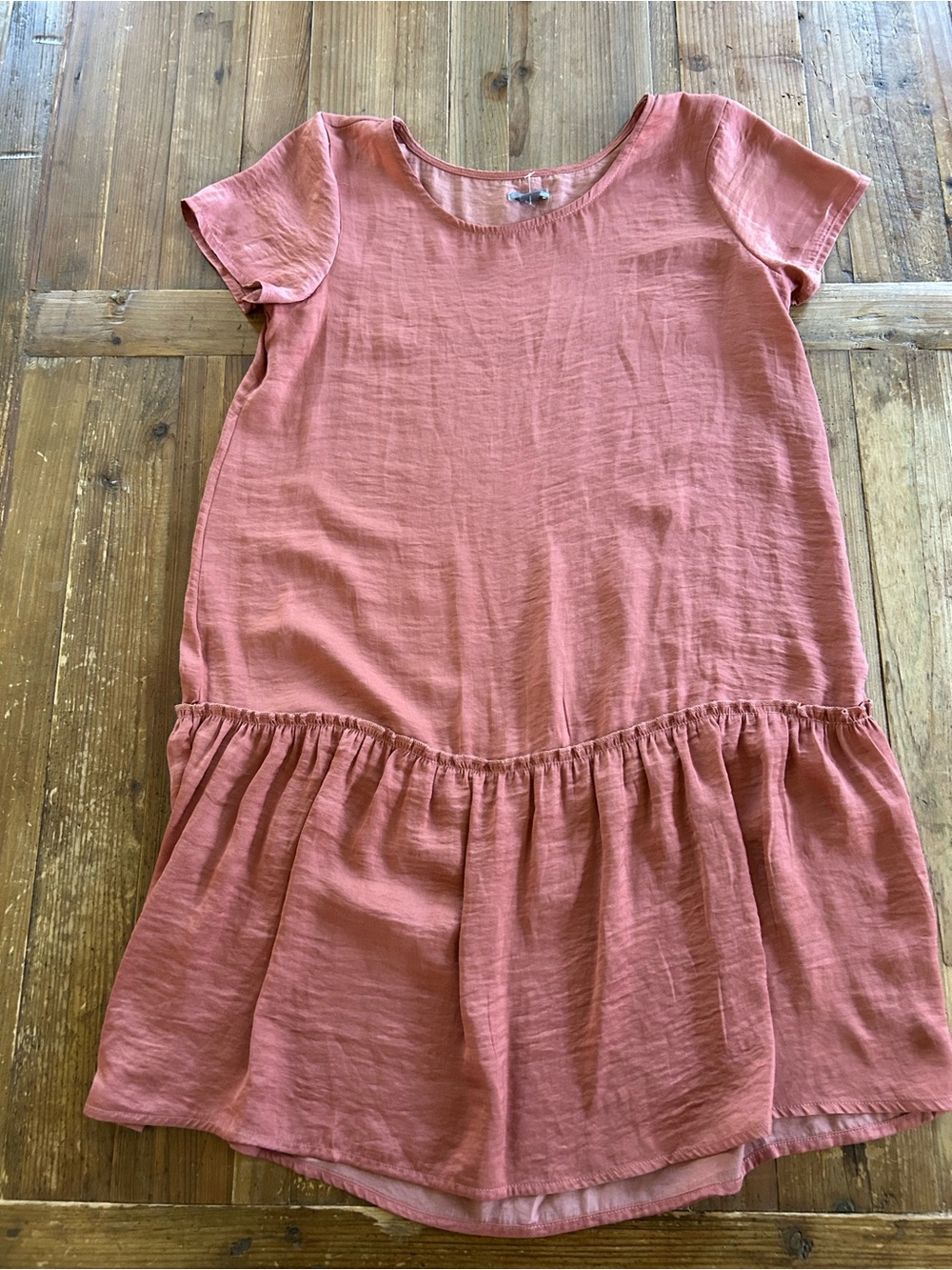 aerie Dusty Rose Short Sleeve Ruffle-Hem Dress